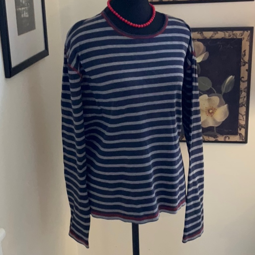 Striped Navy and Gray Long Sleeve casual top